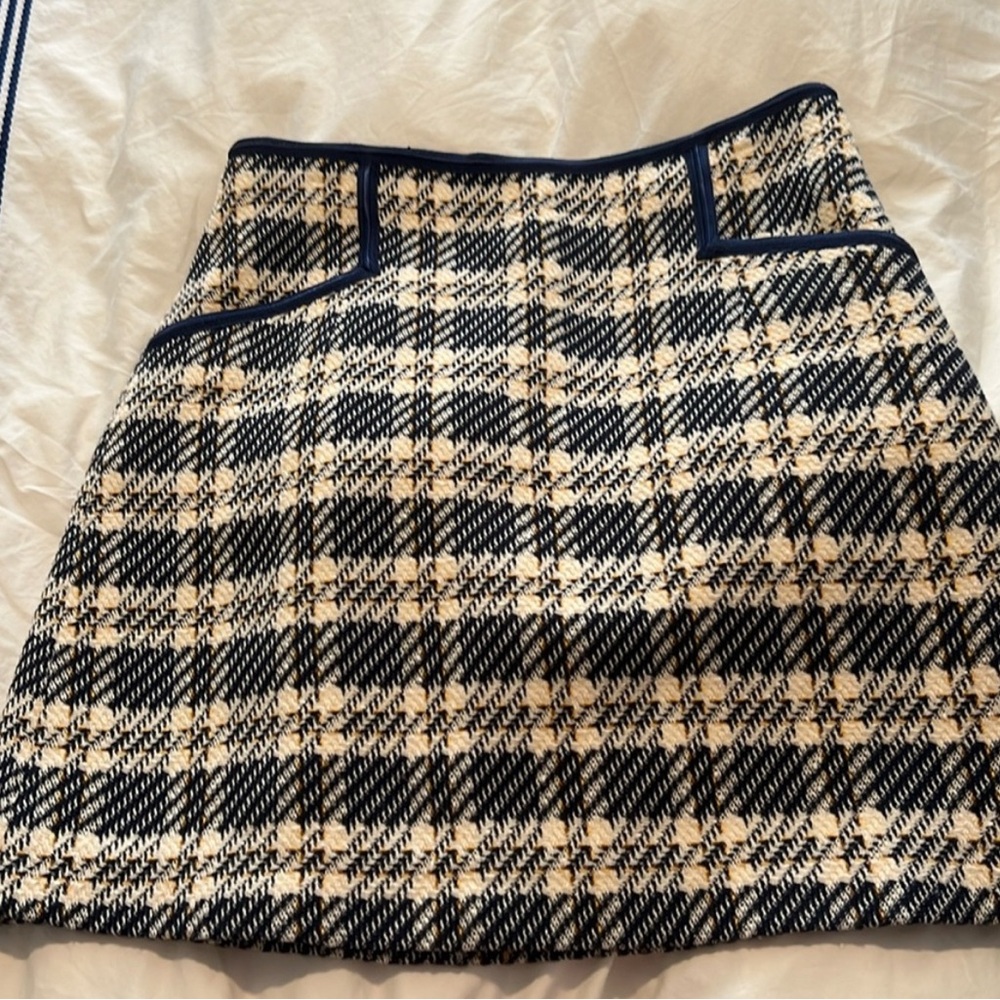Sandro white blue tweed plaid skirt size 3